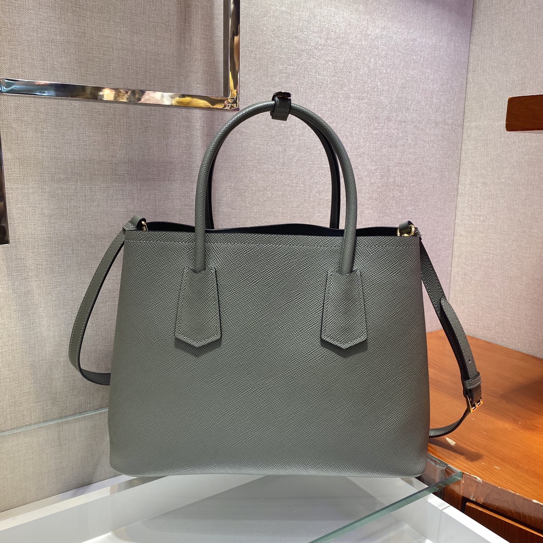 Prada Double Saffiano Leather Bag Shoulder Bag Grey 1BG775